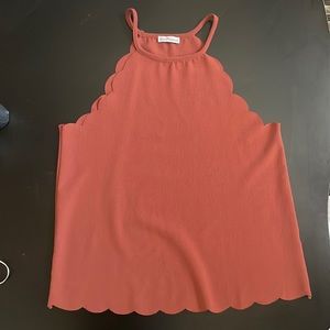 Dainty Hooligan scallop-trim halter tank top, rust colored